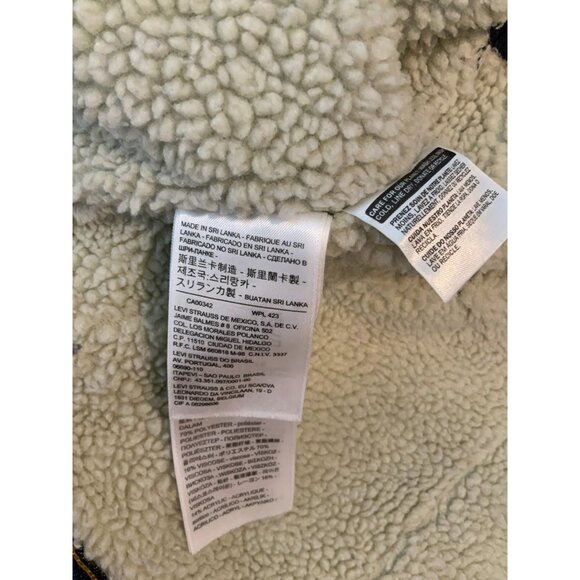 Levi Strauss & Co Dark Wash Faux Shearling Snap Button Up Jean Jacket Size M - Picture 10 of 11